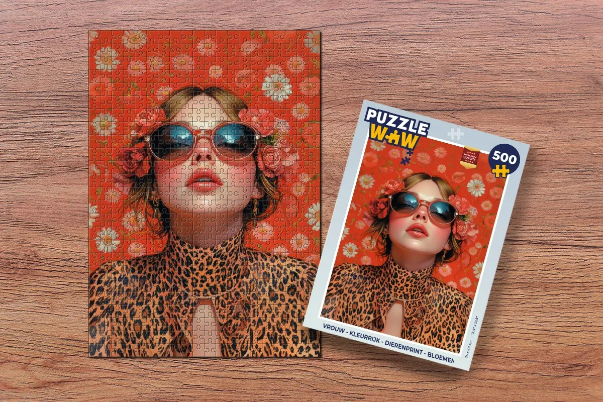 PuzzleWow Kleurrijke Dierenprint Legpuzzel 500 Stuks - Vrouw/Rood/Bloemen