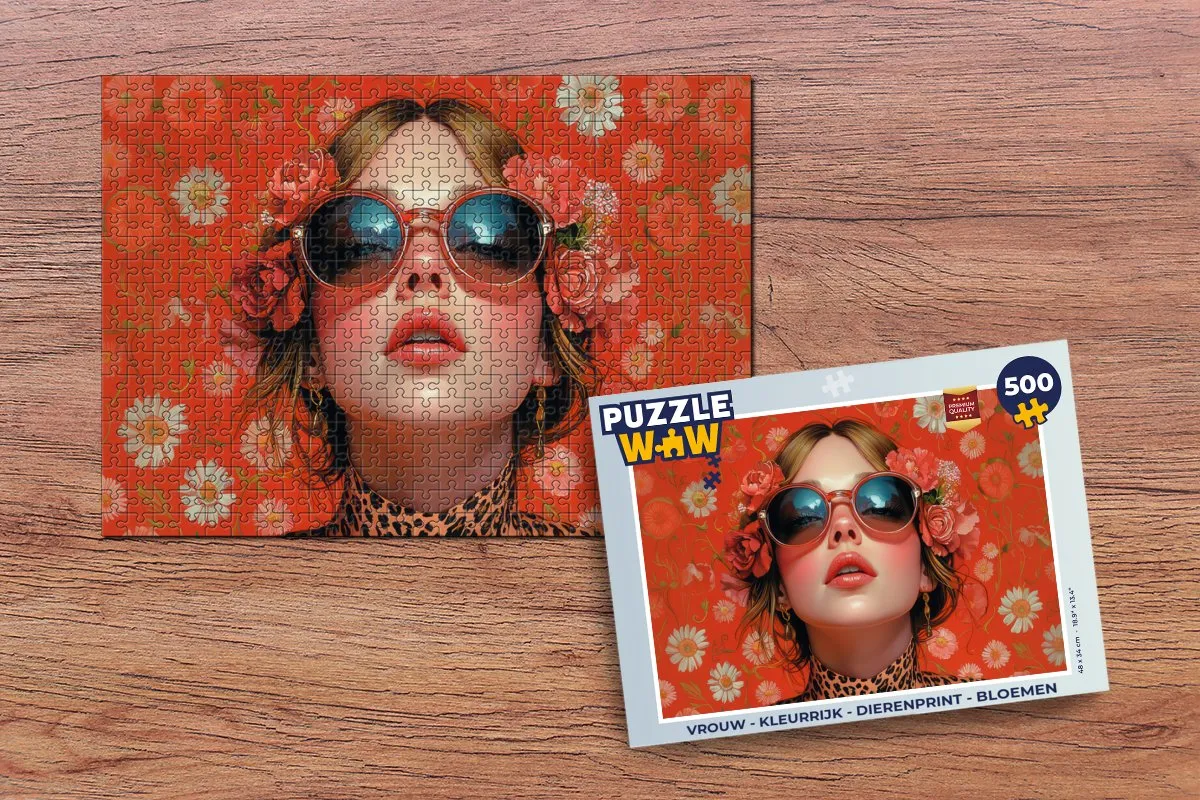PuzzleWow Kleurrijke Dierenprint Legpuzzel 500 Stuks - Vrouw/Rood/Bloemen