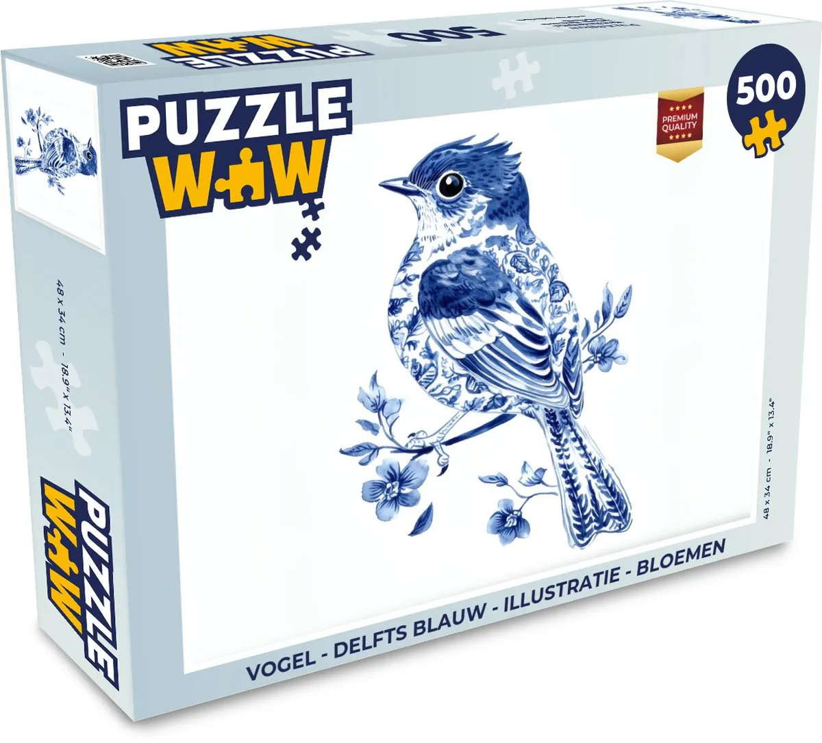 PuzzleWow Vogel Delfts Blauw Legpuzzel 500 Stuks - MPN 8721375320815
