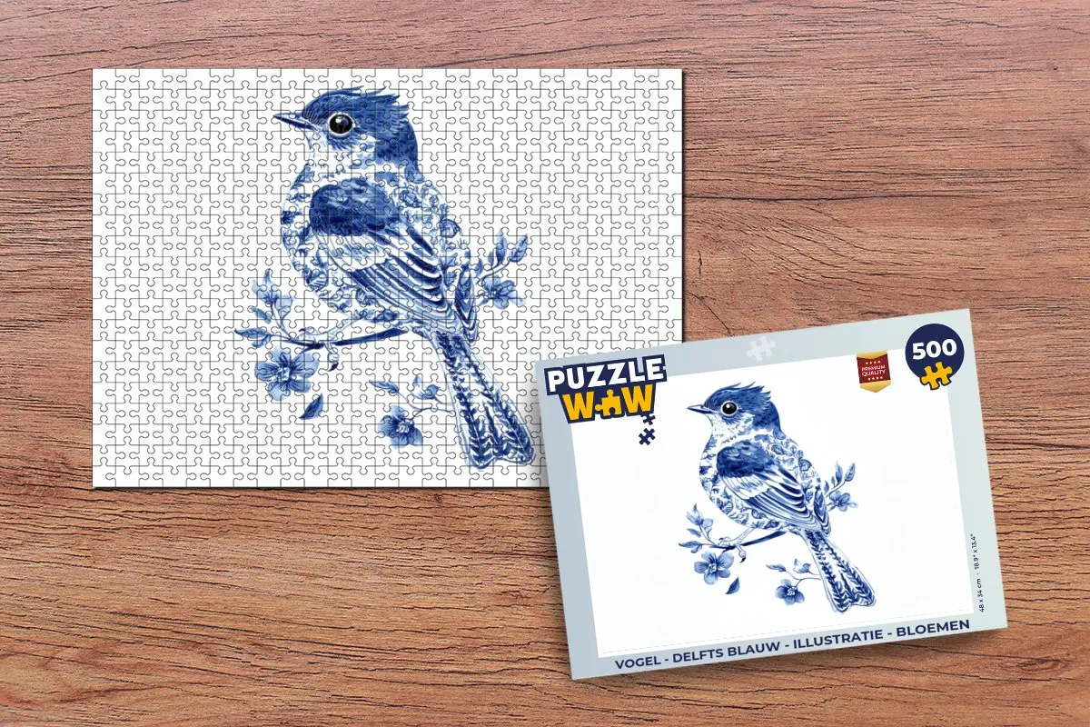 PuzzleWow Vogel Delfts Blauw Legpuzzel 500 Stuks - MPN 8721375320815