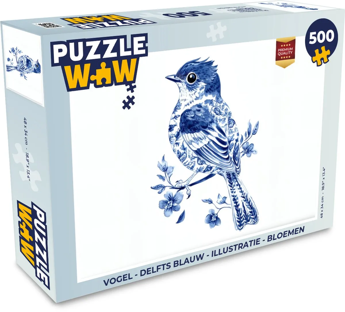 PuzzleWow Vogel Delfts Blauw Legpuzzel 500 Stuks - MPN 8721375320815