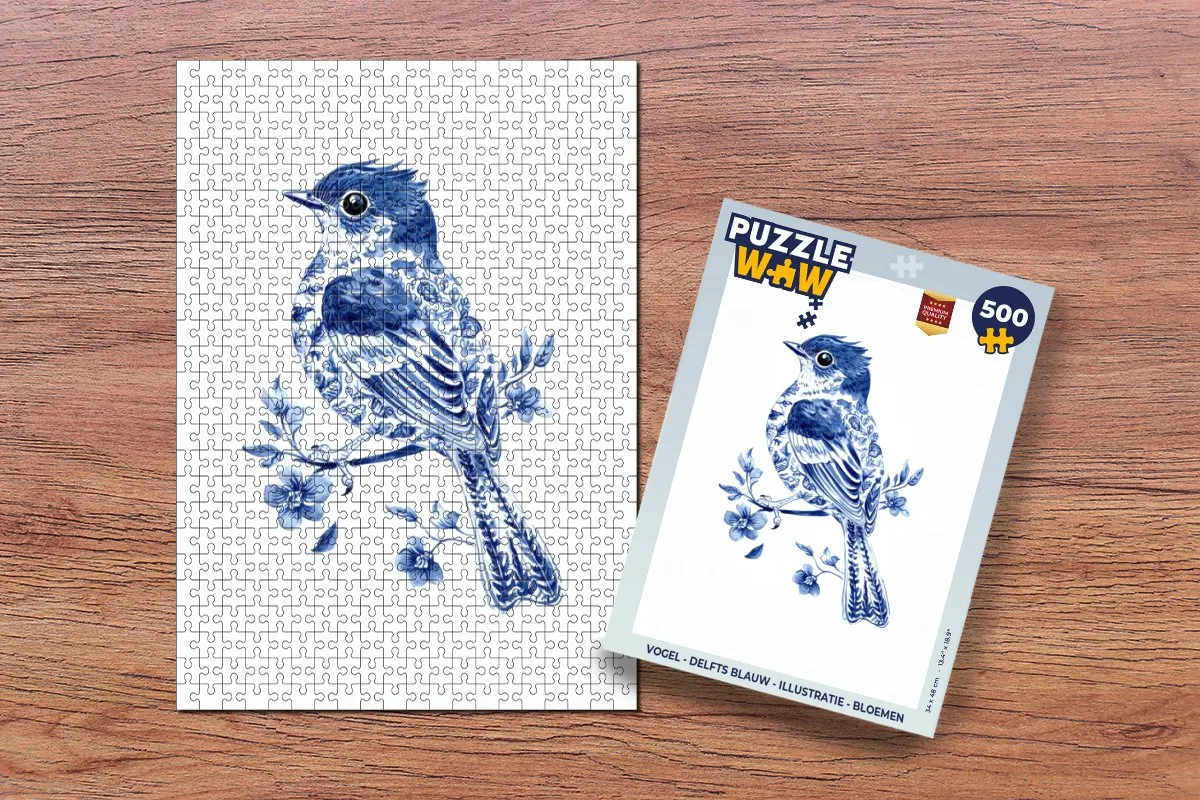 PuzzleWow Vogel Delfts Blauw Legpuzzel 500 Stuks - MPN 8721375320815