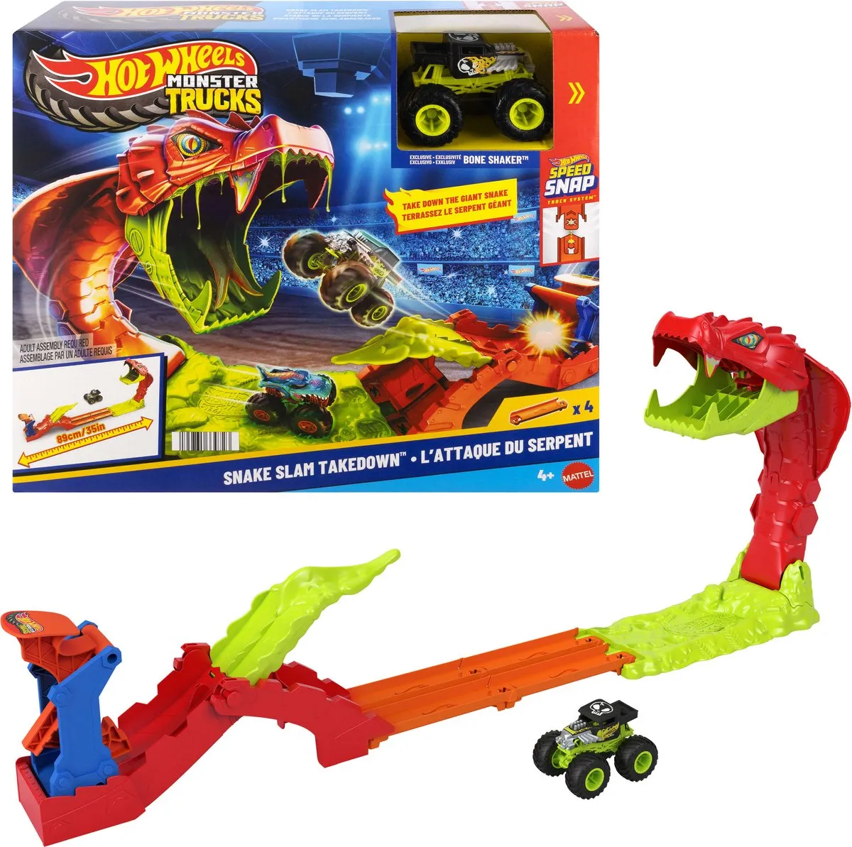 Hot Wheels Monstertrucks Sla de Slang Knock-Out Speelset JJN44 - Multicolor