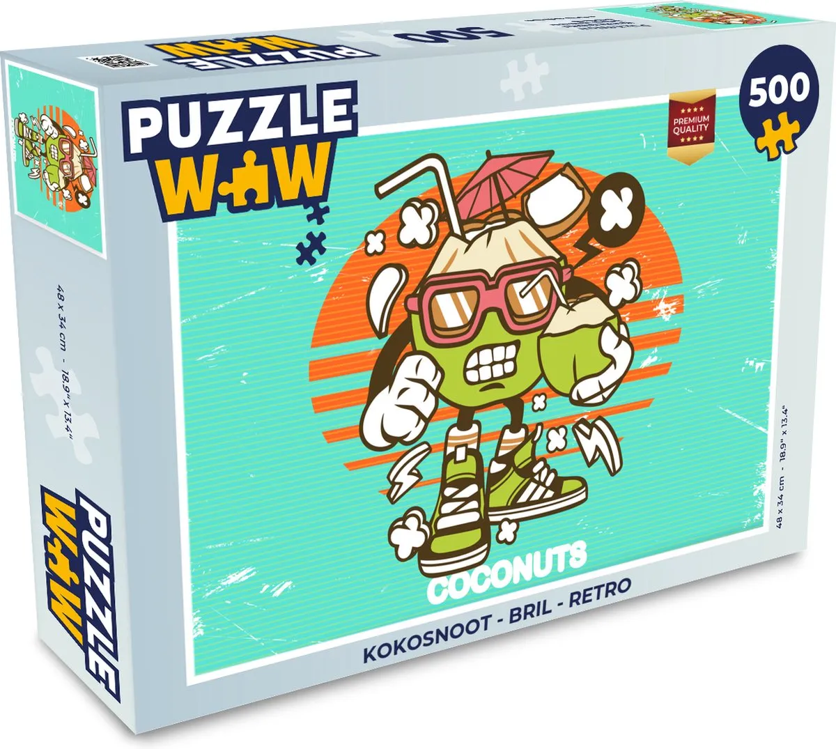 PuzzleWow Kokosnoot Bril Retro Legpuzzel 500 Stuks