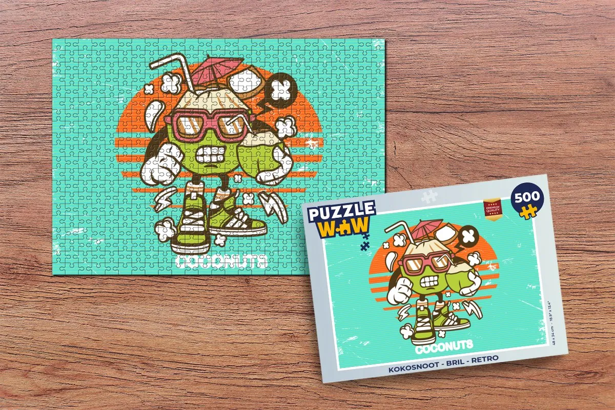 PuzzleWow Kokosnoot Bril Retro Legpuzzel 500 Stuks - Multicolor