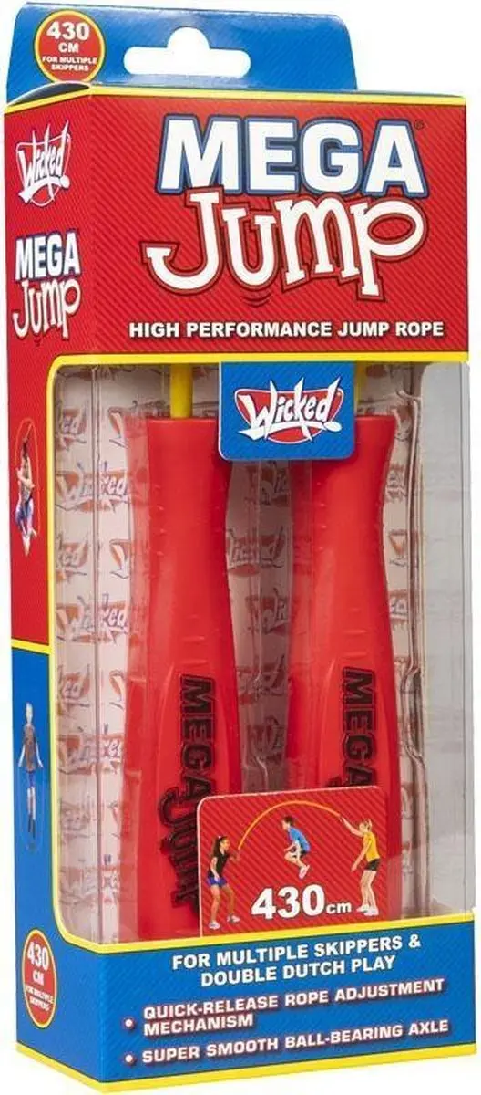 Wicked Springtouw Mega Double Dutch Junior 4,3 Meter Rood/geel
