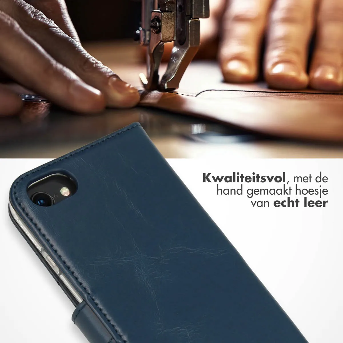 Selencia Hoesje iPhone SE/8/7/6s/6 - Echt Leder Blauw - 3 Pasjes