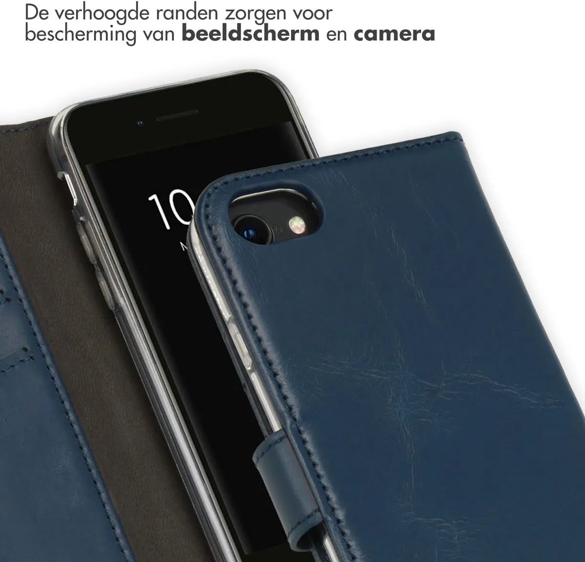 Selencia Hoesje iPhone SE/8/7/6s/6 - Echt Leder Blauw - 3 Pasjes