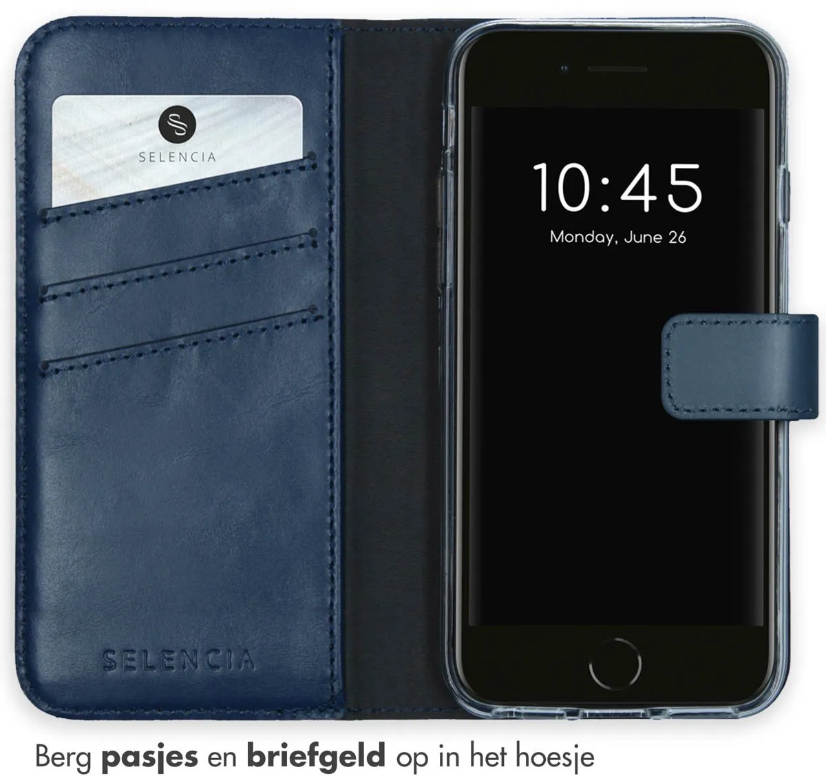 Selencia Hoesje iPhone SE/8/7/6s/6 - Echt Leder Blauw - 3 Pasjes