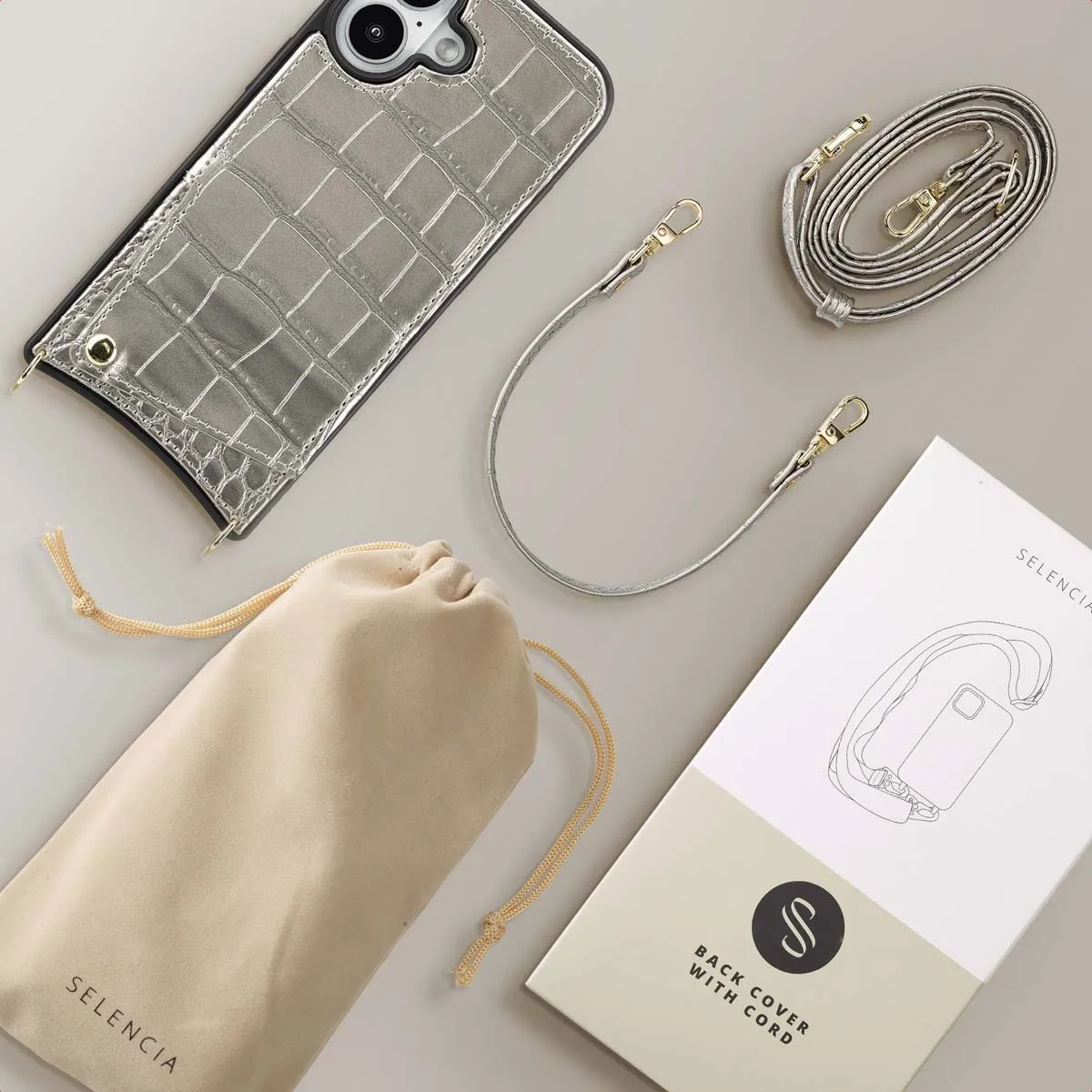 Selencia Hoesje iPhone 16 Croco Zilver - 2 Pasjes
