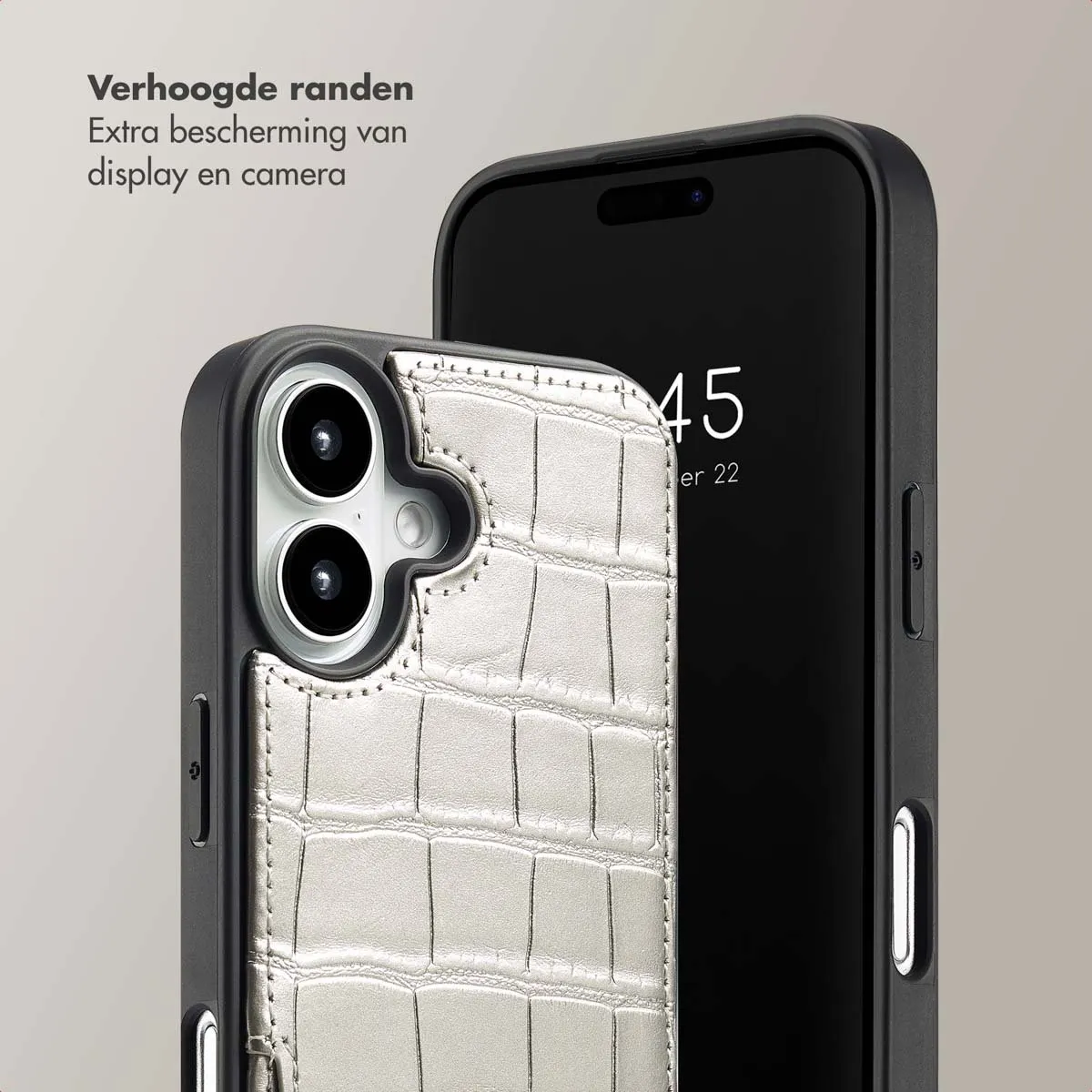 Selencia Hoesje iPhone 16 Croco Zilver - 2 Pasjes
