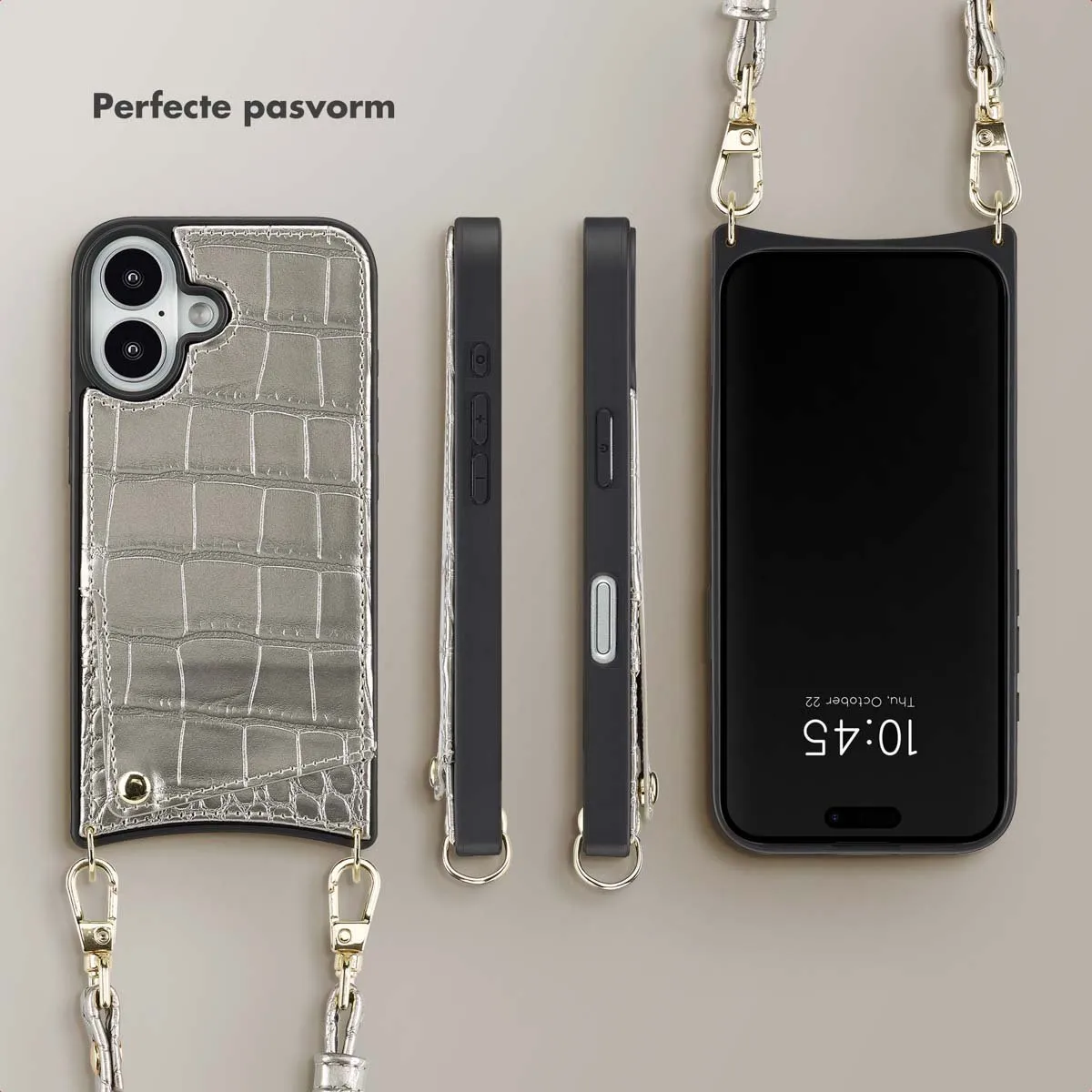 Selencia Hoesje iPhone 16 Croco Zilver - 2 Pasjes