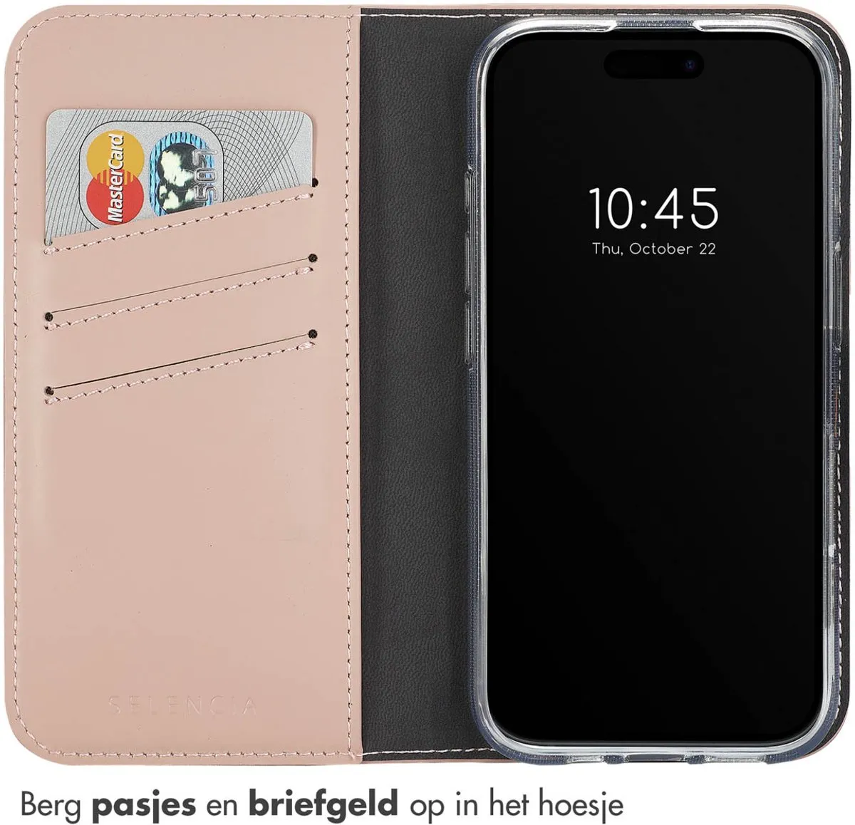 Selencia Hoesje iPhone 16 Plus Echt Leder Bookcase - Lichtroze