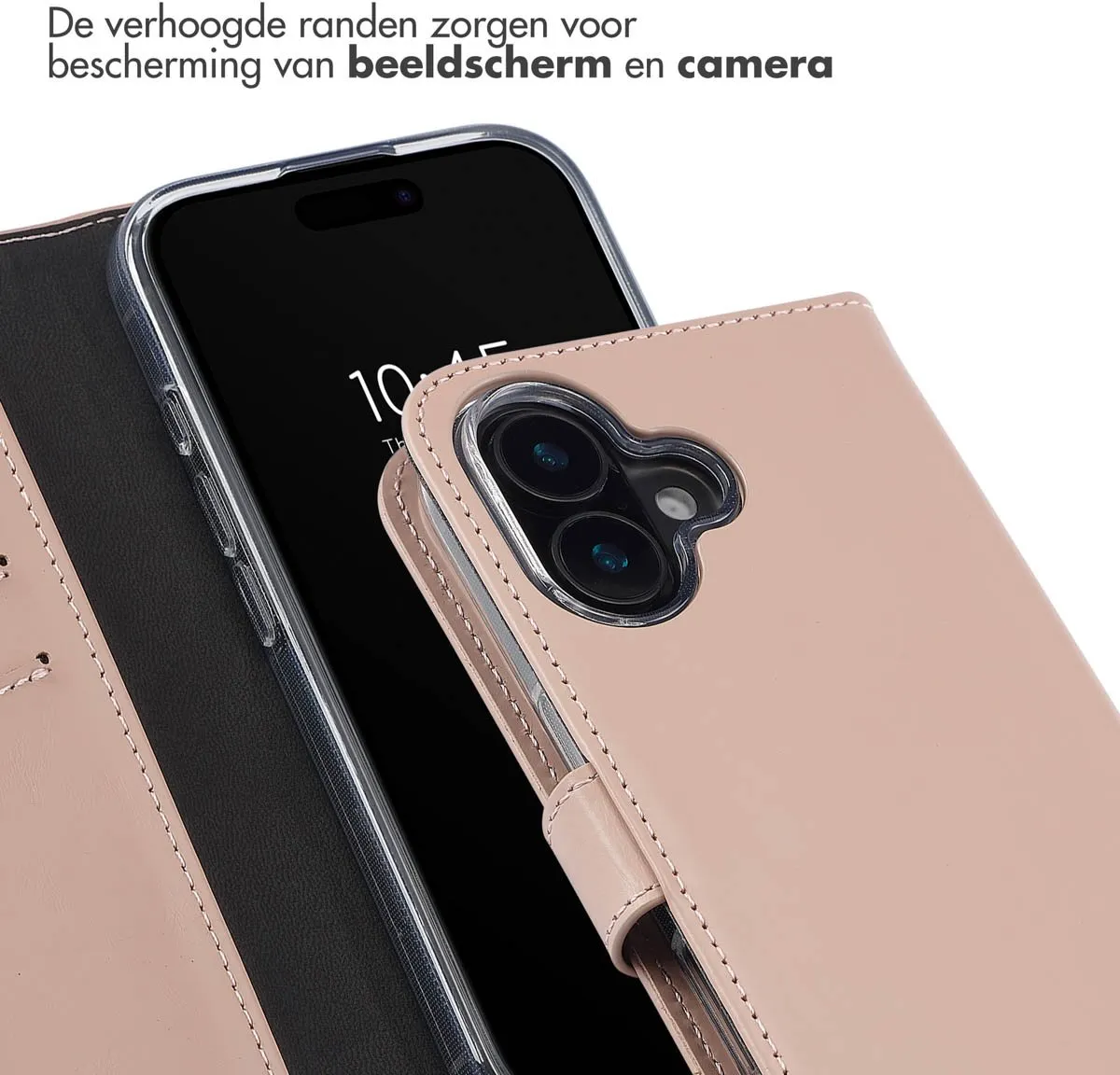 Selencia Hoesje iPhone 16 Plus Echt Leder Bookcase - Lichtroze