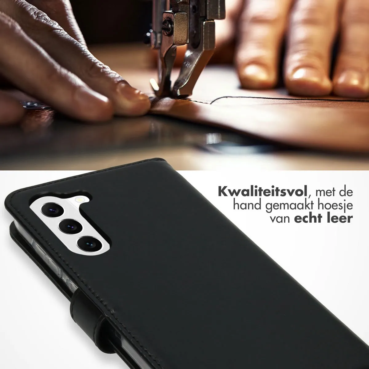Selencia Hoesje Samsung Galaxy S23 Plus Echt Lederen Bookcase - Zwart