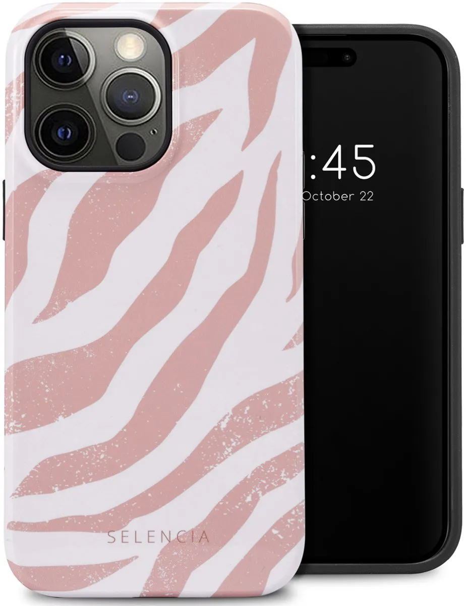 Selencia Hoesje iPhone 14 Pro Max Colorful Zebra Old Pink