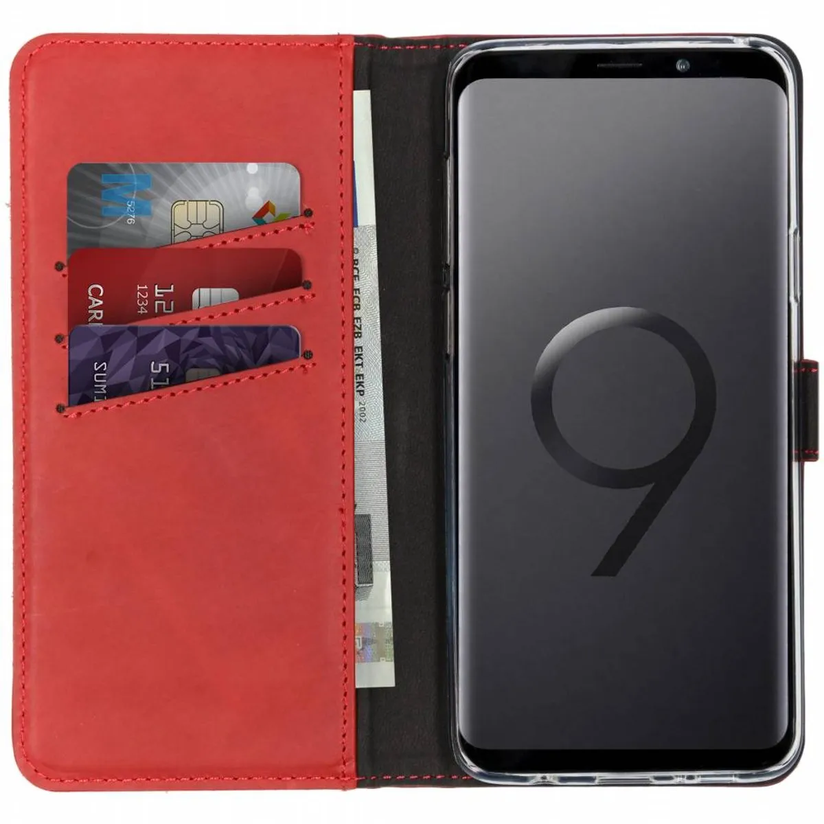 Selencia Hoesje Samsung Galaxy S9+ Rood - Lederen Bookcase 3 Pasjes