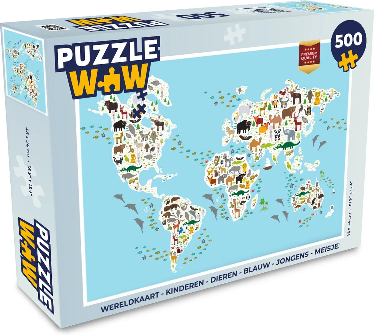 PuzzleWow Wereldkaart Puzzel 500 Stuks - Multicolor