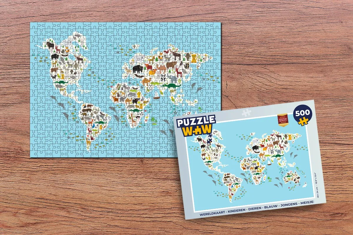 PuzzleWow Wereldkaart Puzzel 500 Stuks - Multicolor
