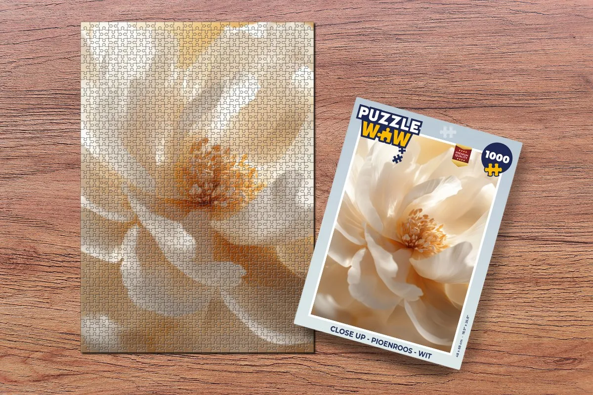 PuzzleWow Close Up Pioenroos Legpuzzel 1000 Stuks - Wit