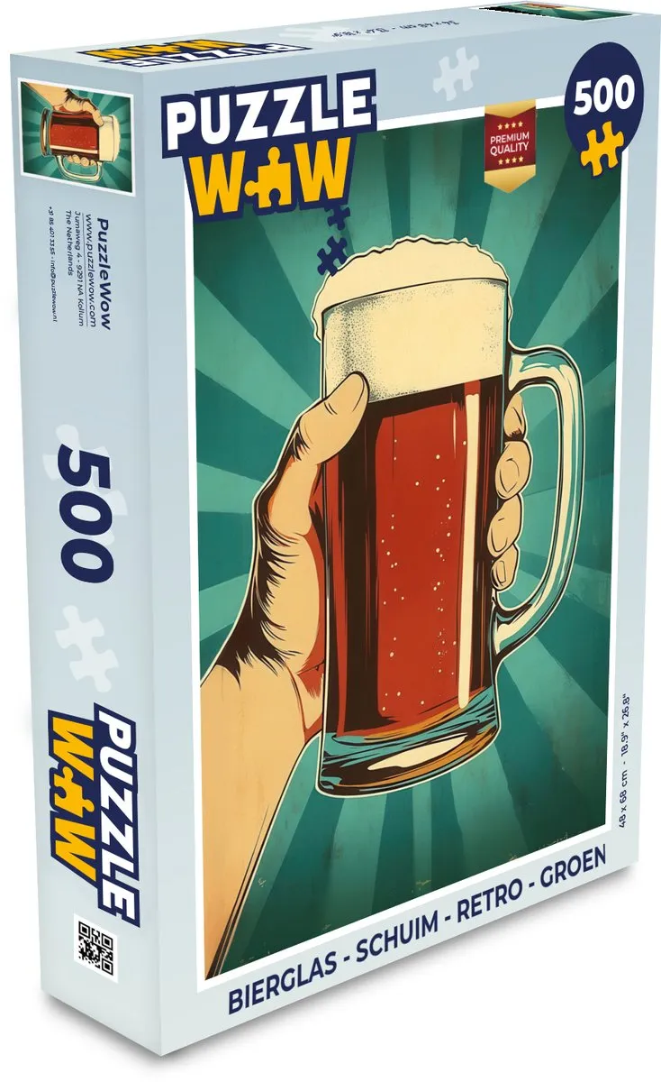 PuzzleWow Bierglas Schuim Retro Legpuzzel 500 Stuks