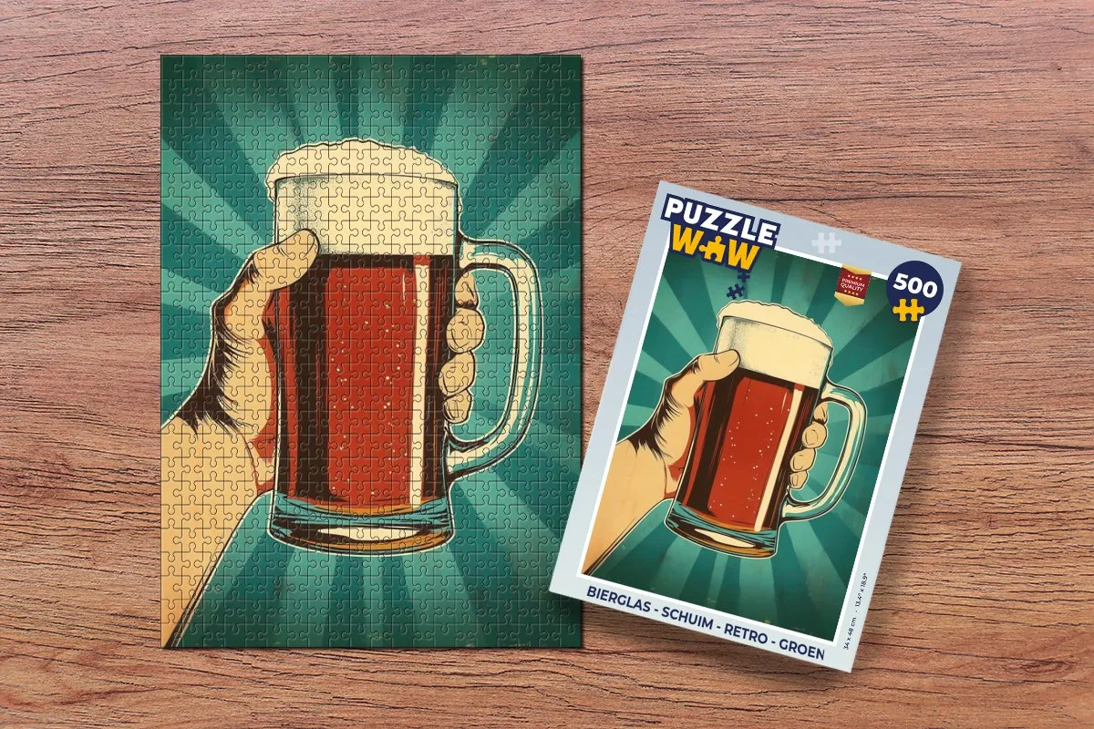 PuzzleWow Bierglas Schuim Retro Legpuzzel 500 Stuks - Groen