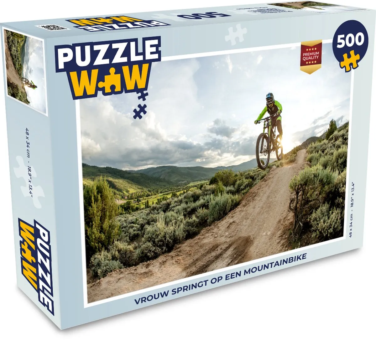 PuzzleWow Legpuzzel Vrouw op Mountainbike 500 Stuks - Multicolor