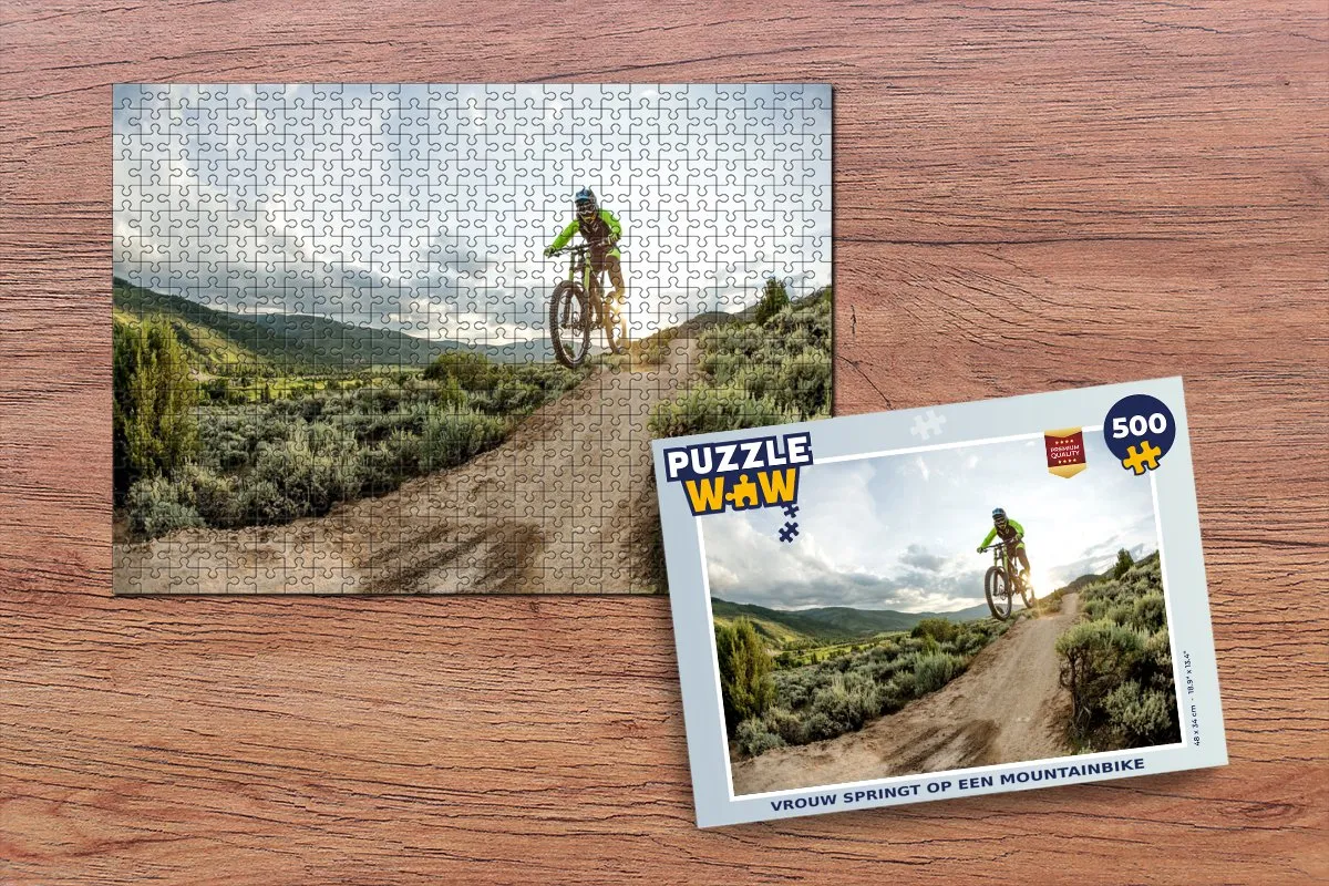 PuzzleWow Legpuzzel Vrouw op Mountainbike 500 Stuks - Multicolor