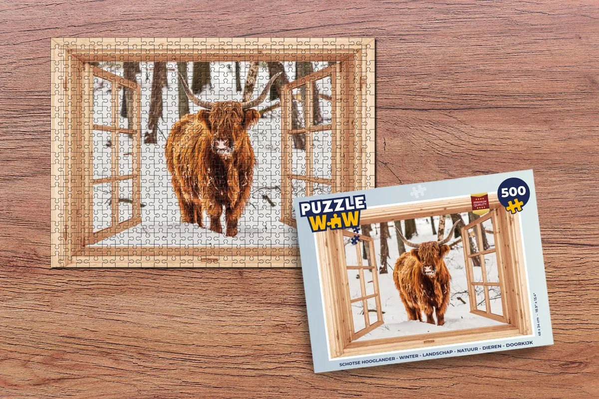 PuzzleWow Schotse Hooglander Winter Legpuzzel 500 Stuks