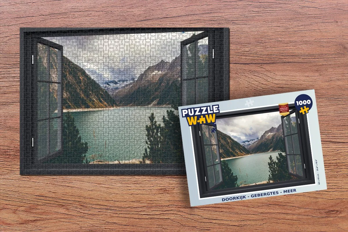 PuzzleWow Doorkijk Berg Meer Legpuzzel 1000 Stuks - Multicolor