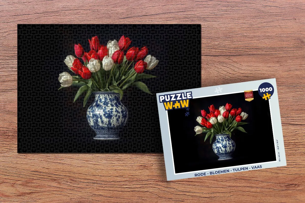 PuzzleWow Legpuzzel Tulpen 1000 Stuks - Rood/Wit