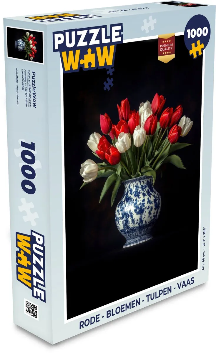 PuzzleWow Legpuzzel Tulpen 1000 Stuks - Rood/Wit