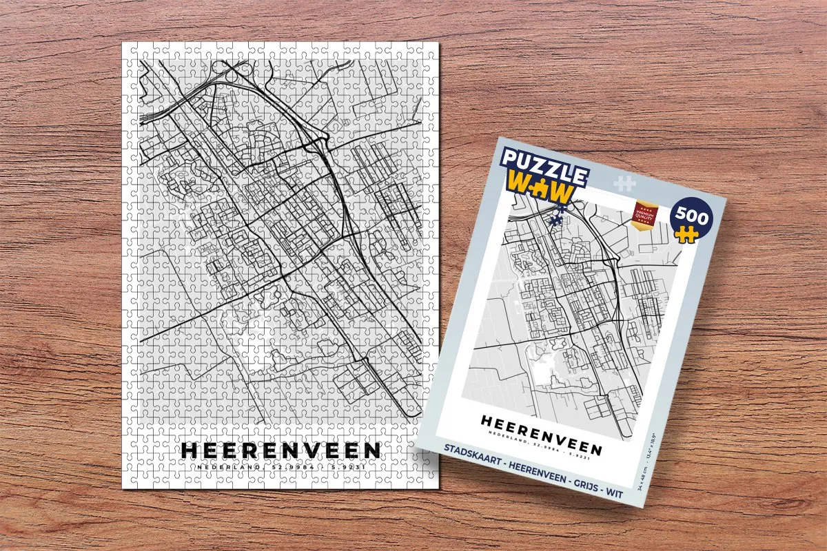 PuzzleWow Stadskaart Heerenveen Legpuzzel 500 Stuks - Multicolor