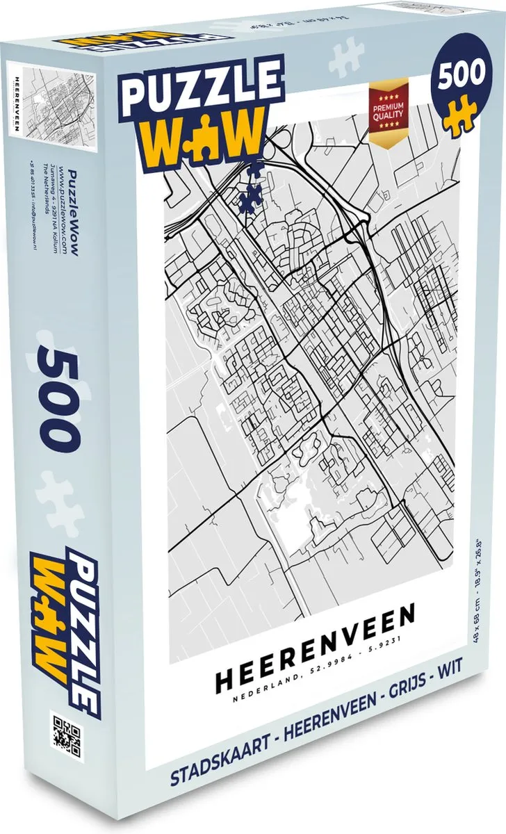 PuzzleWow Stadskaart Heerenveen Legpuzzel 500 Stuks