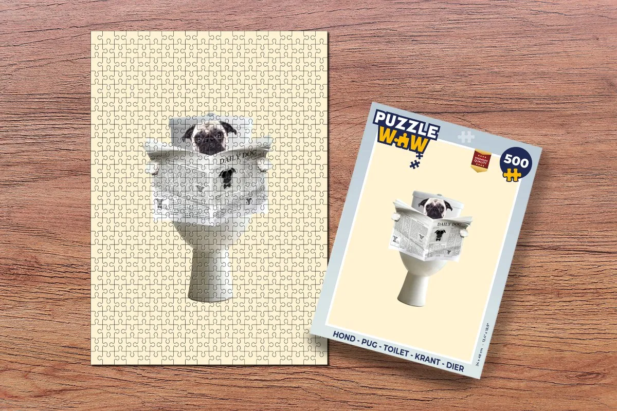 PuzzleWow Pug Toilet Krant Legpuzzel 500 Stuks - Multicolor