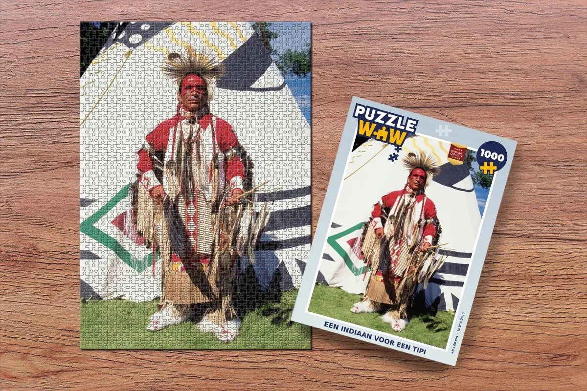 PuzzleWow Legpuzzel Een Indiaan voor een Tipi 1000 Stuks - Multicolor