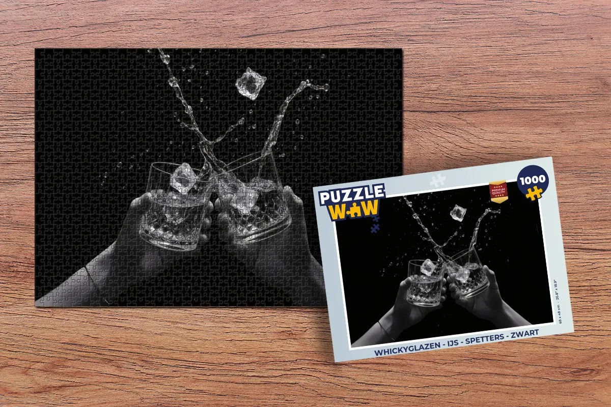 PuzzleWow Whickyglazen Legpuzzel 1000 Stuks - Zwart
