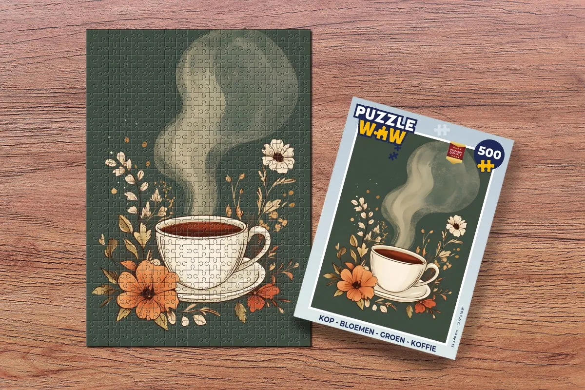 PuzzleWow Bloemen Groene Koffie Legpuzzel 500 Stuks - MPN 8721374603902