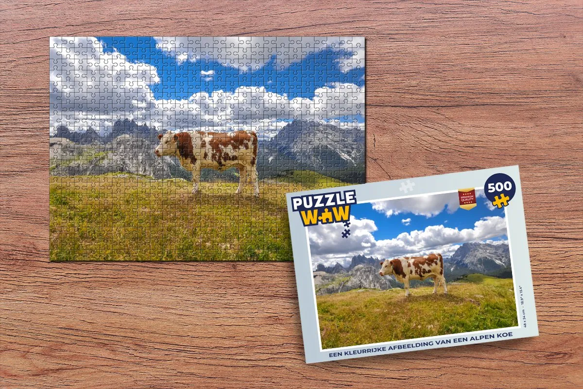 PuzzleWow Legpuzzel Koe Gras Wolken 500 Stuks - Multicolor