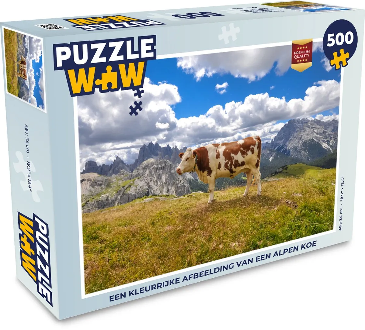 PuzzleWow Legpuzzel Koe Gras Wolken 500 Stuks - Multicolor