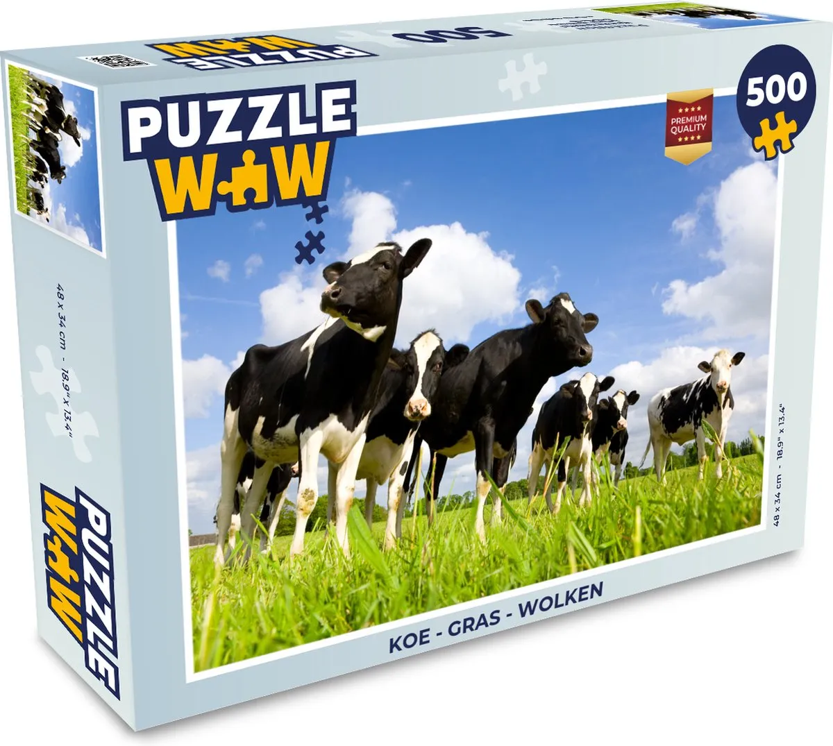 PuzzleWow Legpuzzel Koe Gras Wolken 500 Stuks