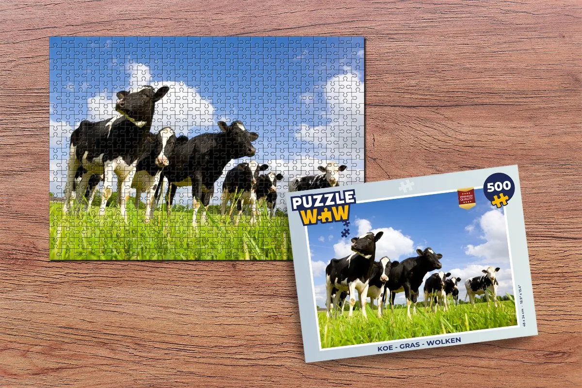 PuzzleWow Legpuzzel Koe Gras Wolken 500 Stuks - Multicolor