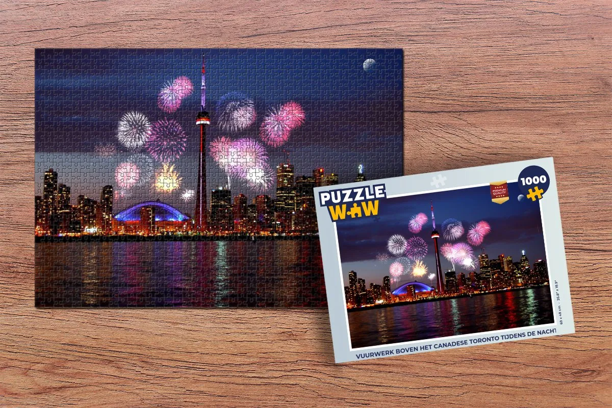 PuzzleWow Legpuzzel Toronto Vuurwerk 1000 Stuks - Multicolor