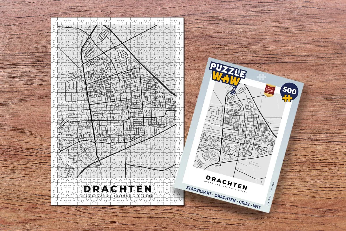 PuzzleWow Stadskaart Drachten Legpuzzel 500 Stuks - Multicolor