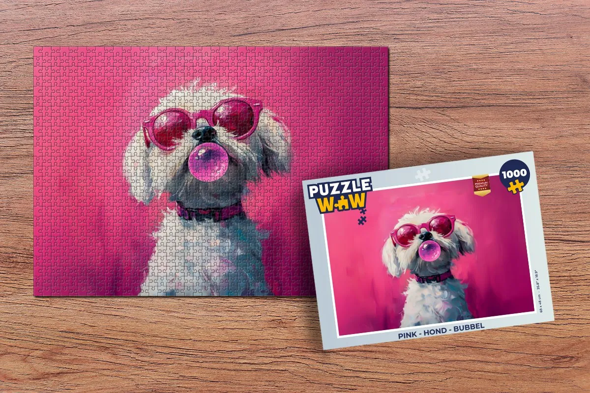 PuzzleWow Hond Bubbel Legpuzzel 1000 Stuks - Roze
