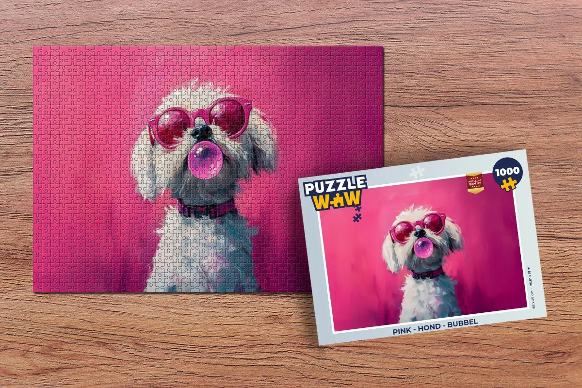 PuzzleWow Hond Bubbel Legpuzzel 1000 Stuks - Roze