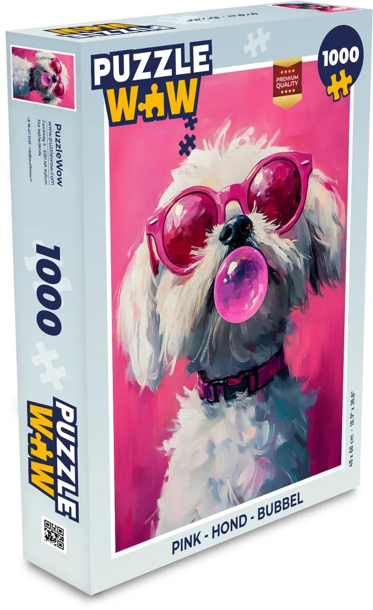 PuzzleWow Hond Bubbel Legpuzzel 1000 Stuks - Roze