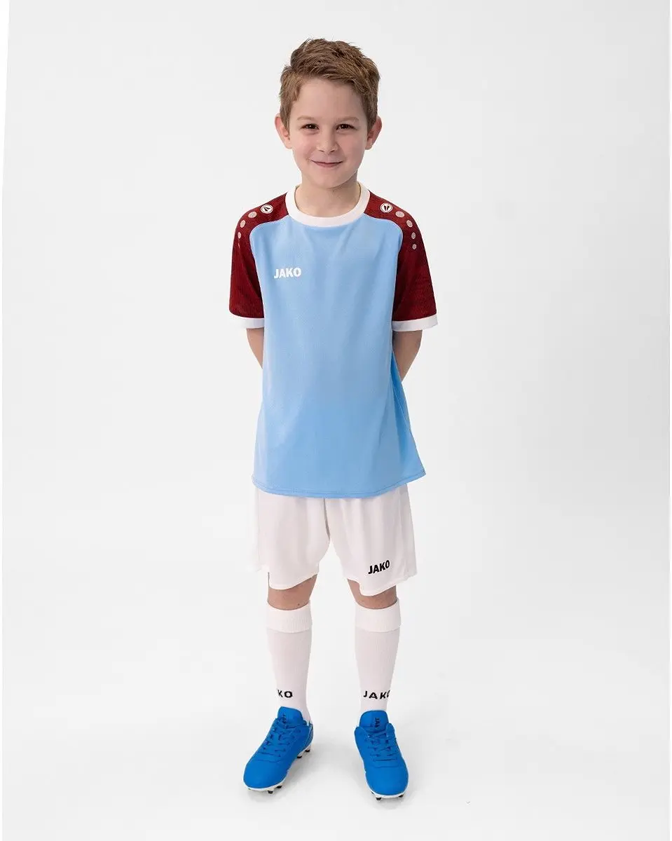 JAKO Iconic Shirt Korte Mouw Kinderen 128 - Zachtblauw/Wijnrood