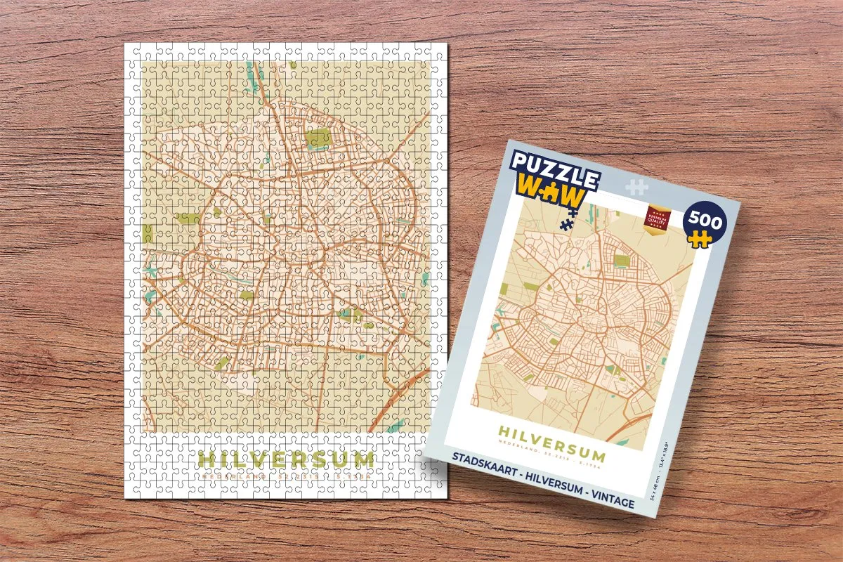 PuzzleWow Stadskaart Hilversum Vintage Legpuzzel 500 Stuks - Multicolor