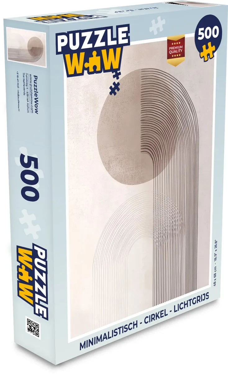 PuzzleWow Minimalistisch Legpuzzel 500 Stuks - Lichtgrijs
